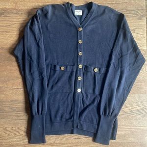 Chanel vintage navy cotton cardigan with gold hardware